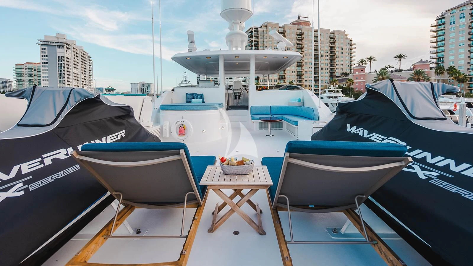 a group of boats sit on a dock aboard LA LADY Yacht for Sale