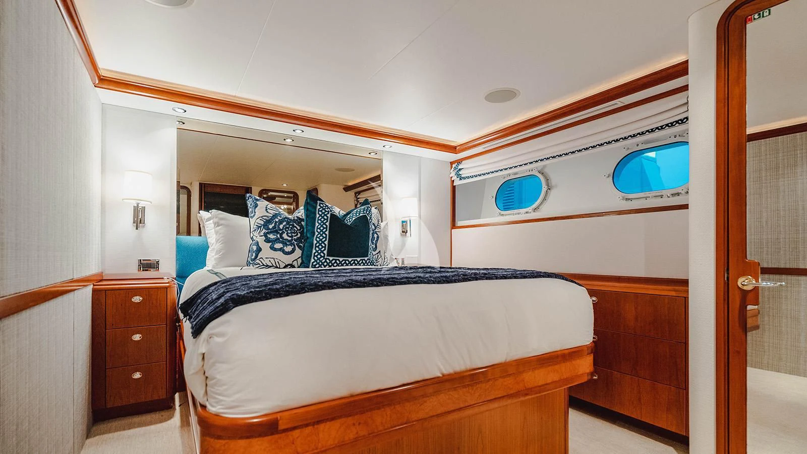 a bed in a room aboard LA LADY Yacht for Sale