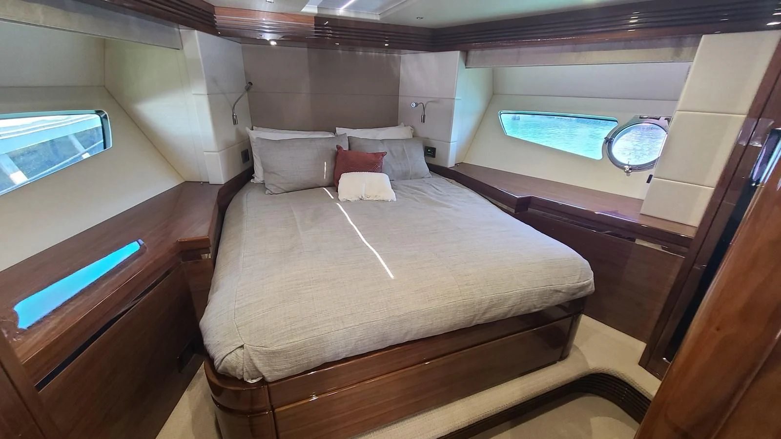 a bed in a room aboard PREDATOR 68 Yacht for Sale