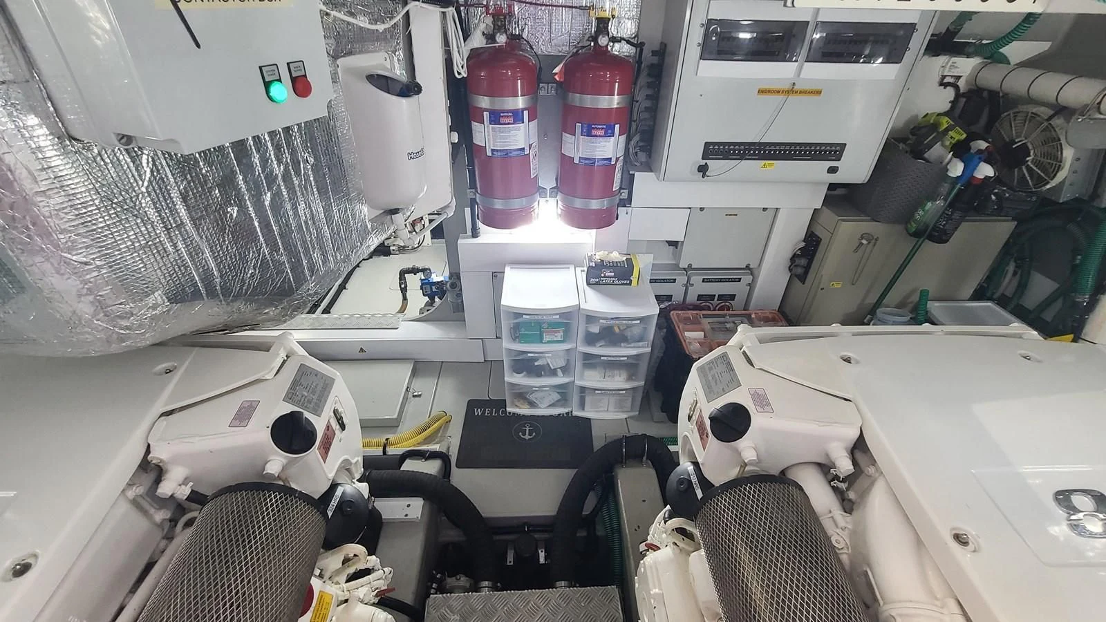 a close-up of a white machine aboard PREDATOR 68 Yacht for Sale
