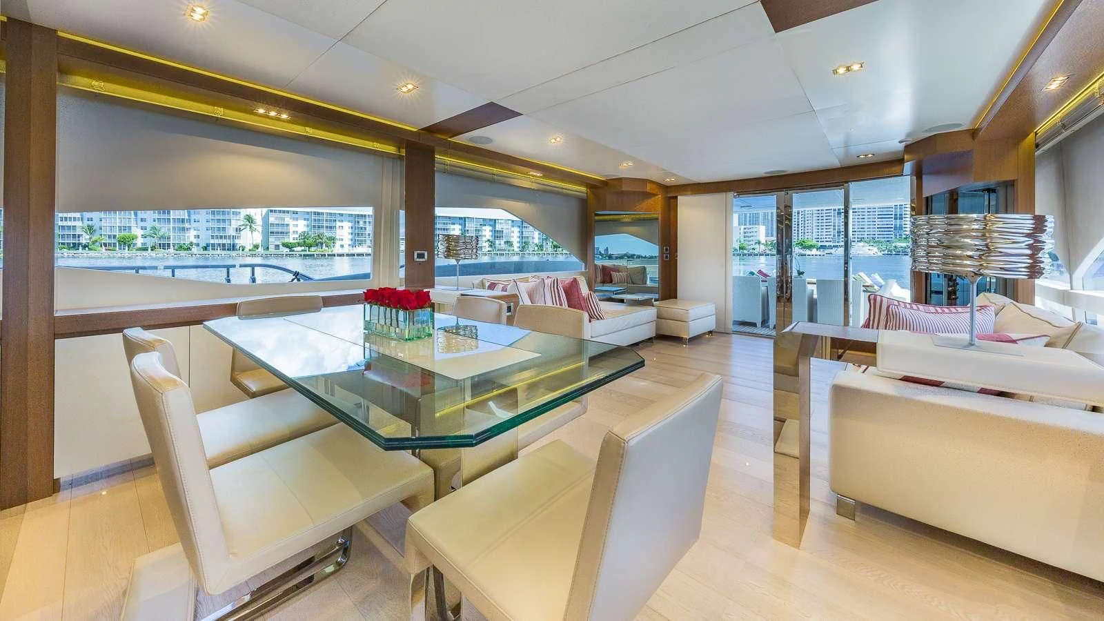 a modern looking living room aboard GOLDEN 3 Yacht for Sale
