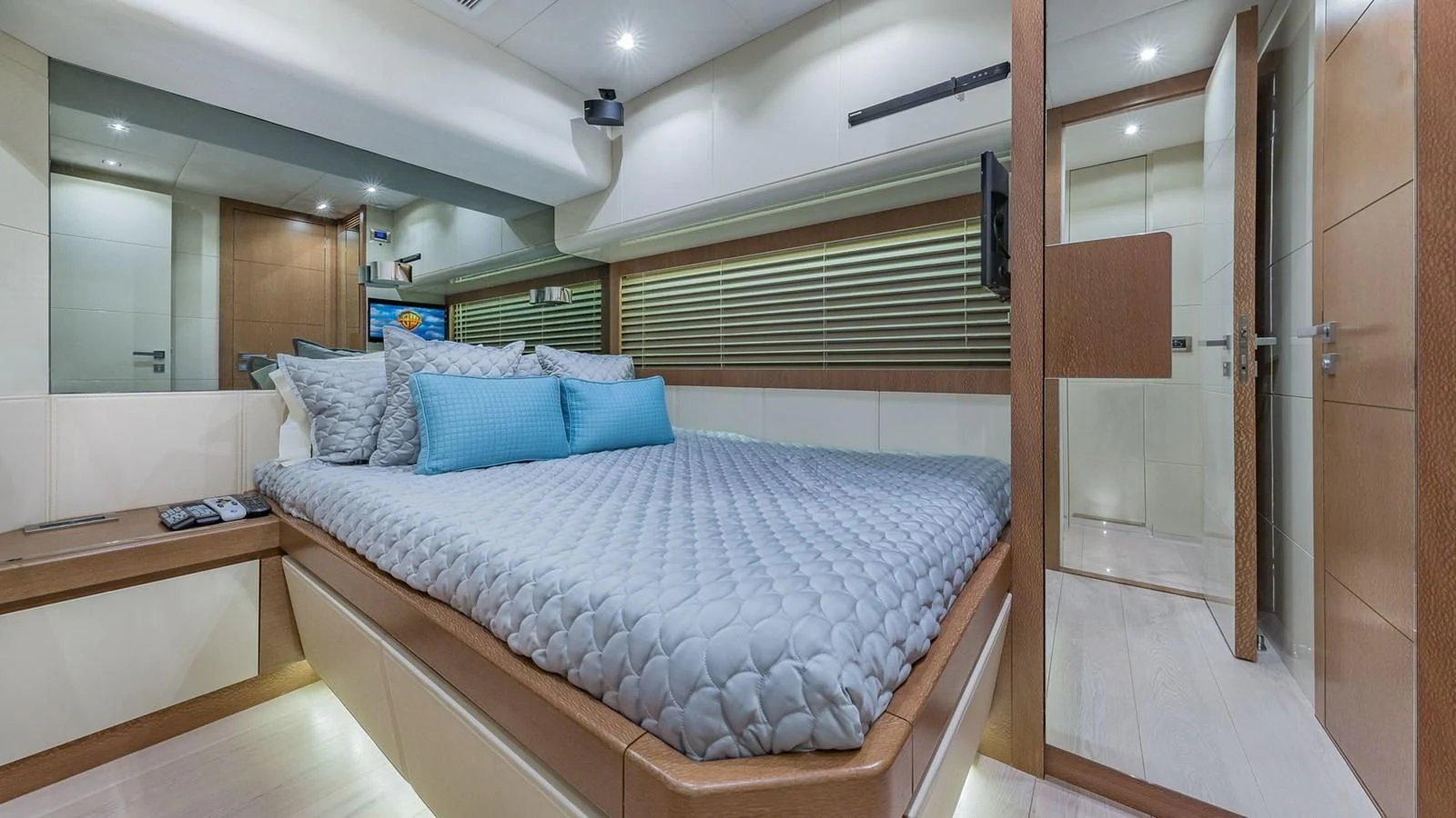 a bed in a room aboard GOLDEN 3 Yacht for Sale