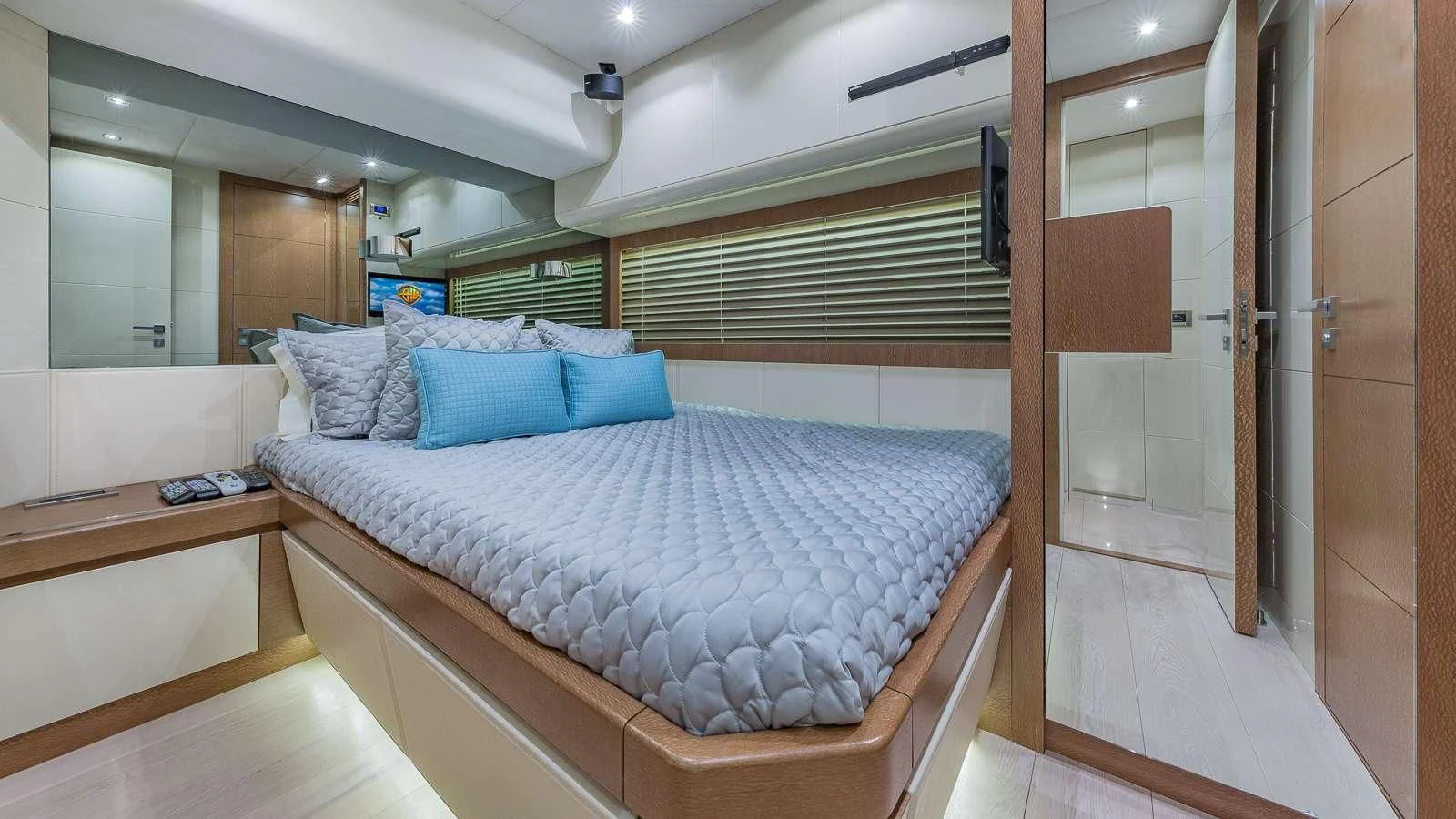 a bed in a room aboard GOLDEN 3 Yacht for Sale