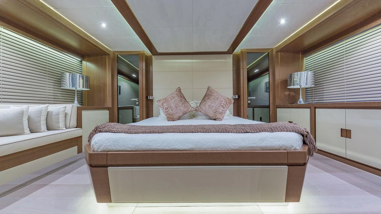a bed in a room aboard GOLDEN 3 Yacht for Sale