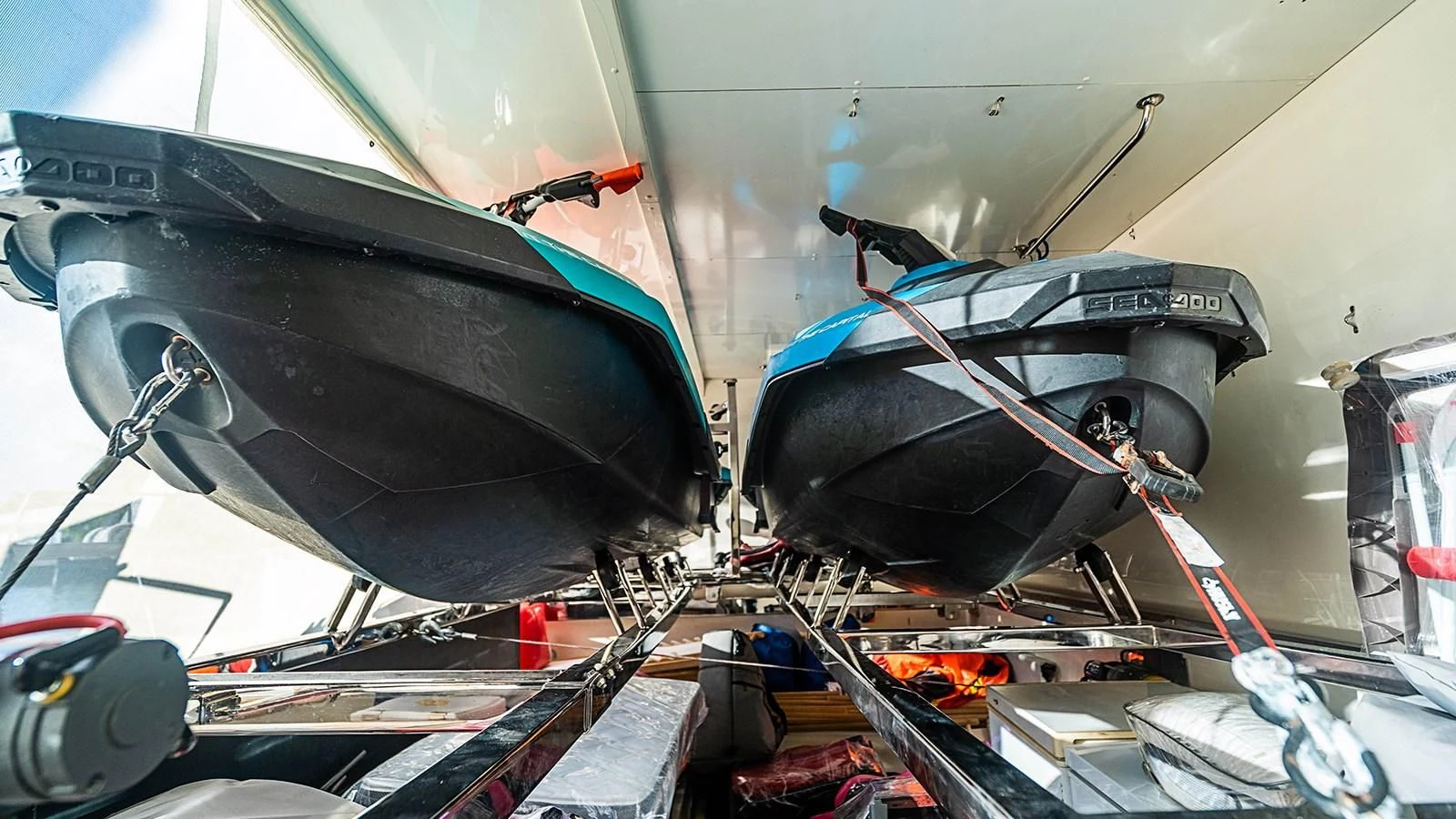 a close-up of a car engine aboard PATRON Yacht for Sale