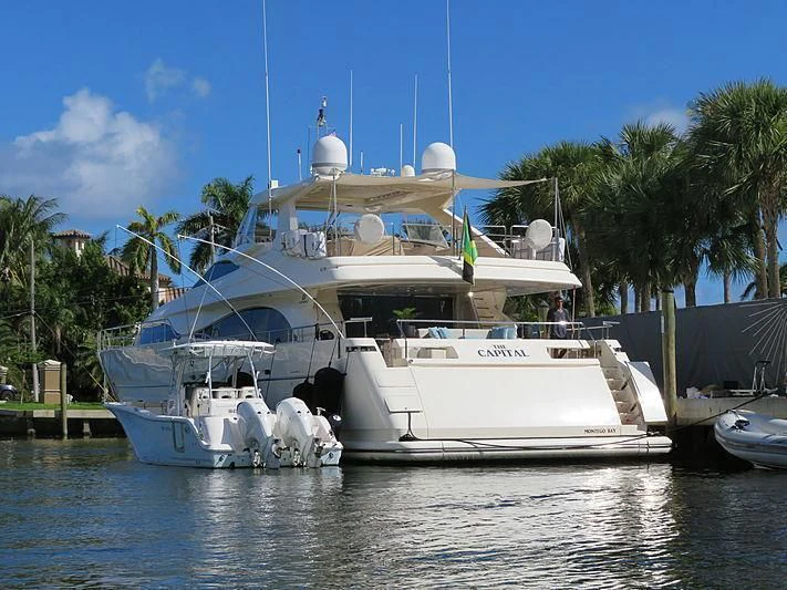 a white boat in the water aboard PATRON Yacht for Sale