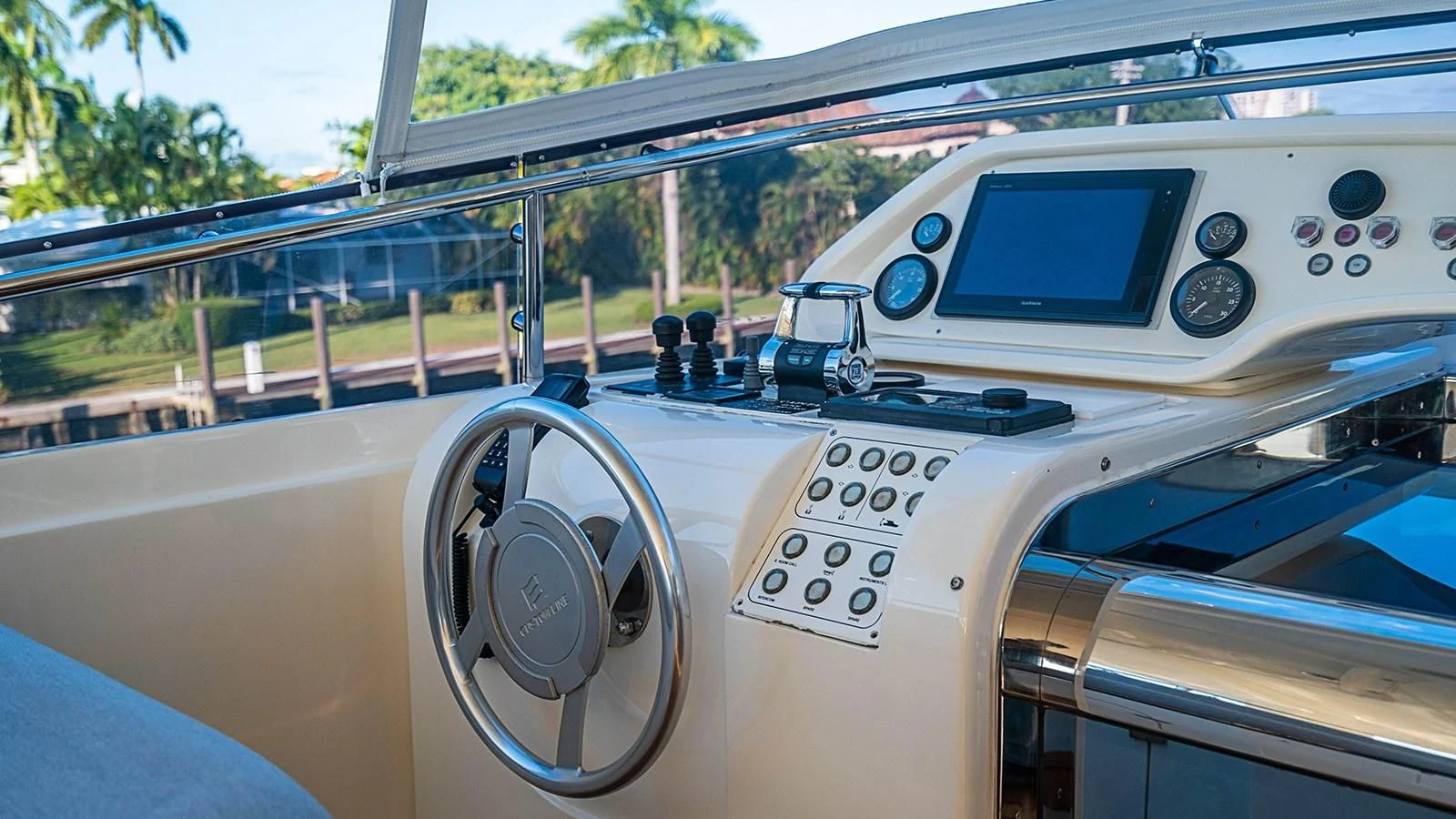 the inside of a car aboard PATRON Yacht for Sale