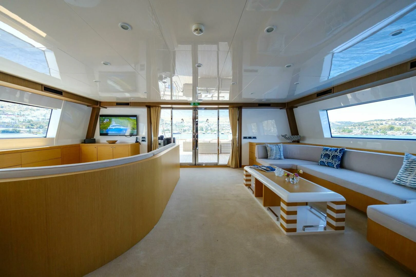 a room with a couch and a tv aboard OTTAWA IV Yacht for Sale