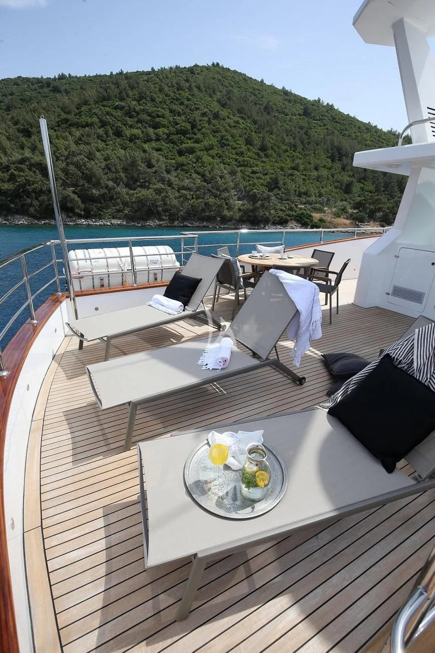 a table with food on it aboard OTTAWA IV Yacht for Sale