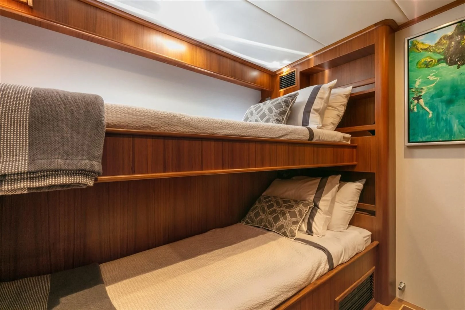 a bed with pillows aboard BLUE CHIP Yacht for Sale
