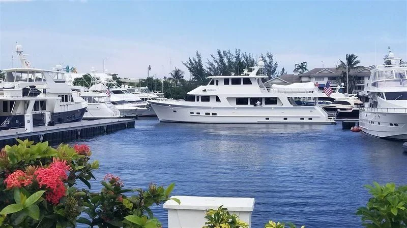 a group of boats in a harbor aboard BLUE CHIP Yacht for Sale