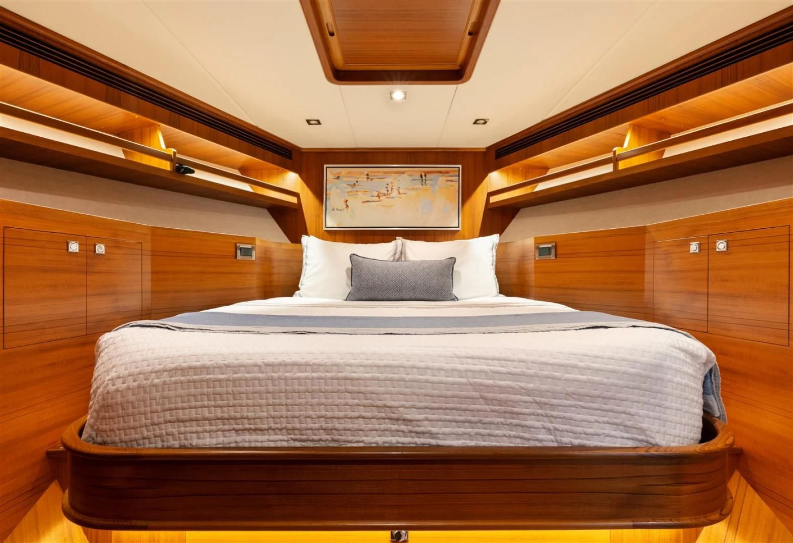 a bed in a room aboard BLUE CHIP Yacht for Sale