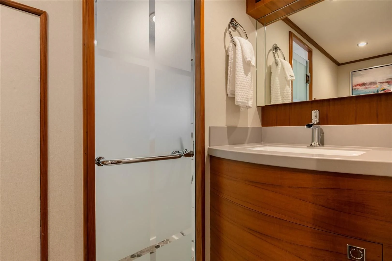 a bathroom with a large shower unit aboard BLUE CHIP Yacht for Sale