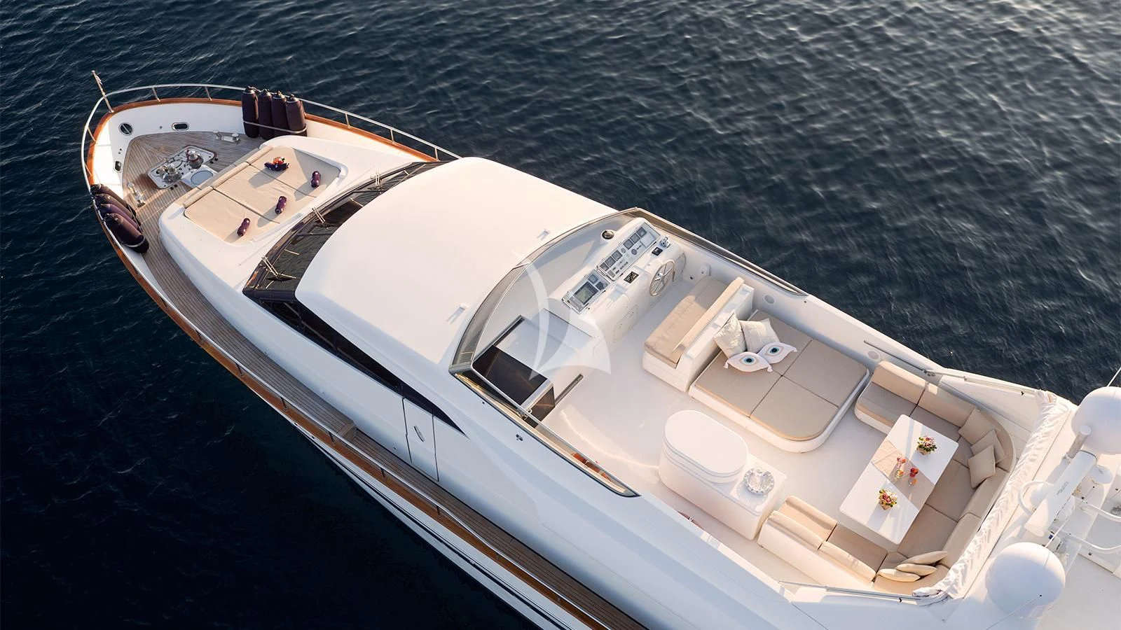 a high angle view of a boat aboard ACIONNA Yacht for Sale