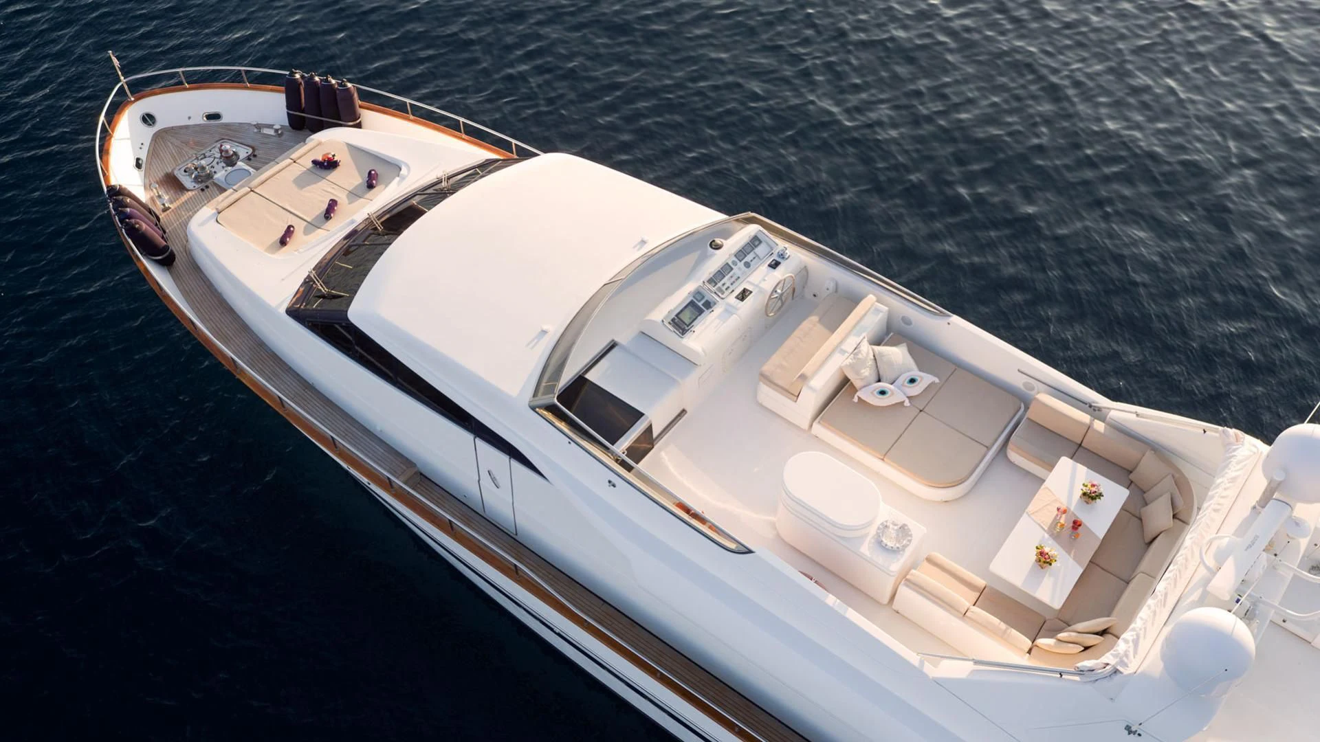 a high angle view of a ship aboard ACIONNA Yacht for Sale