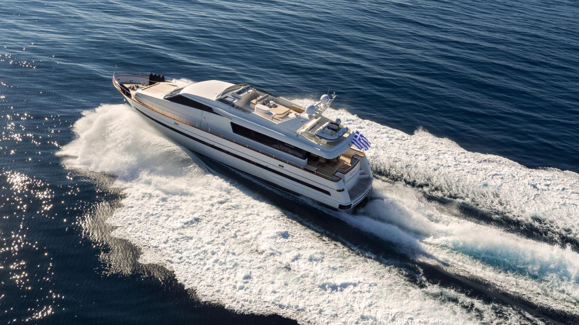 a high angle view of a boat aboard ACIONNA Yacht for Sale