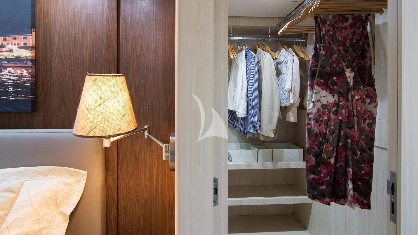 a bathroom with a mirror and a sink aboard ACIONNA Yacht for Sale