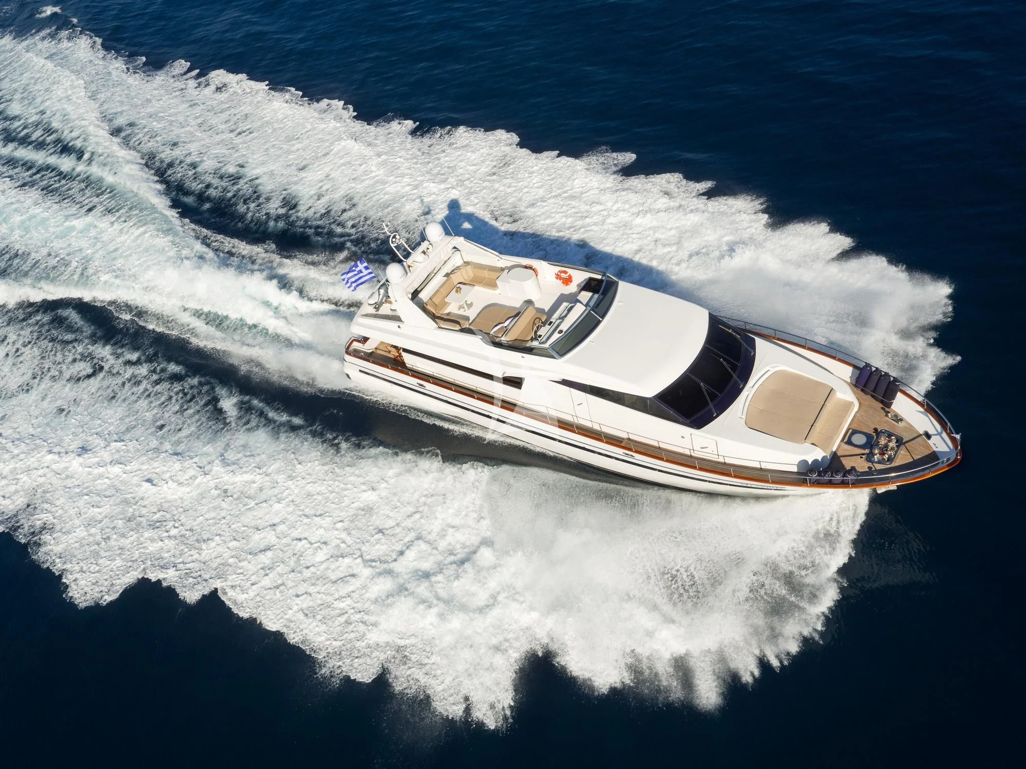 a high angle view of a boat aboard ACIONNA Yacht for Sale