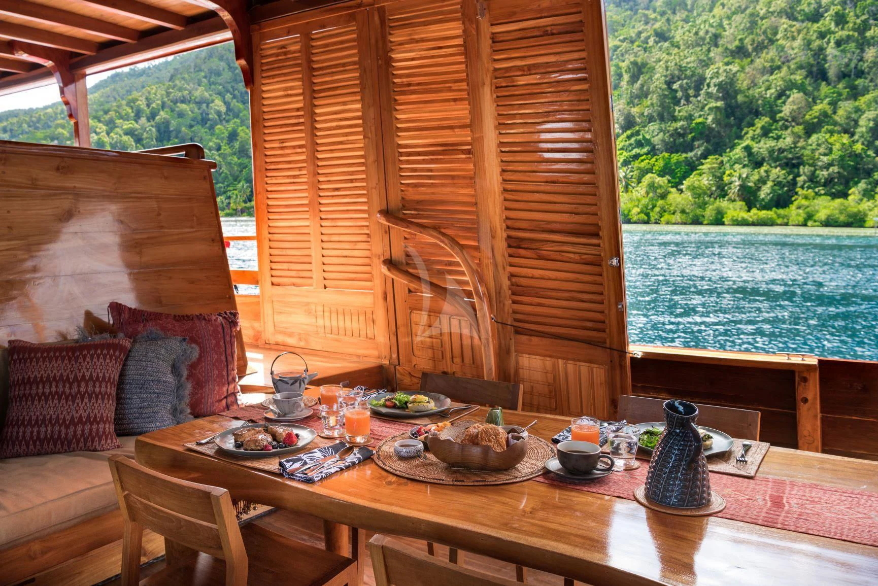 a table with food on it aboard SEQUOIA Yacht for Sale