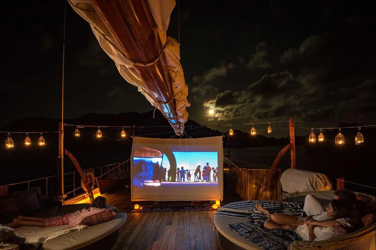 a large television in a room aboard SEQUOIA Yacht for Sale