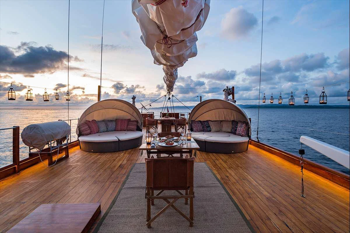 a boat on a dock aboard SEQUOIA Yacht for Sale