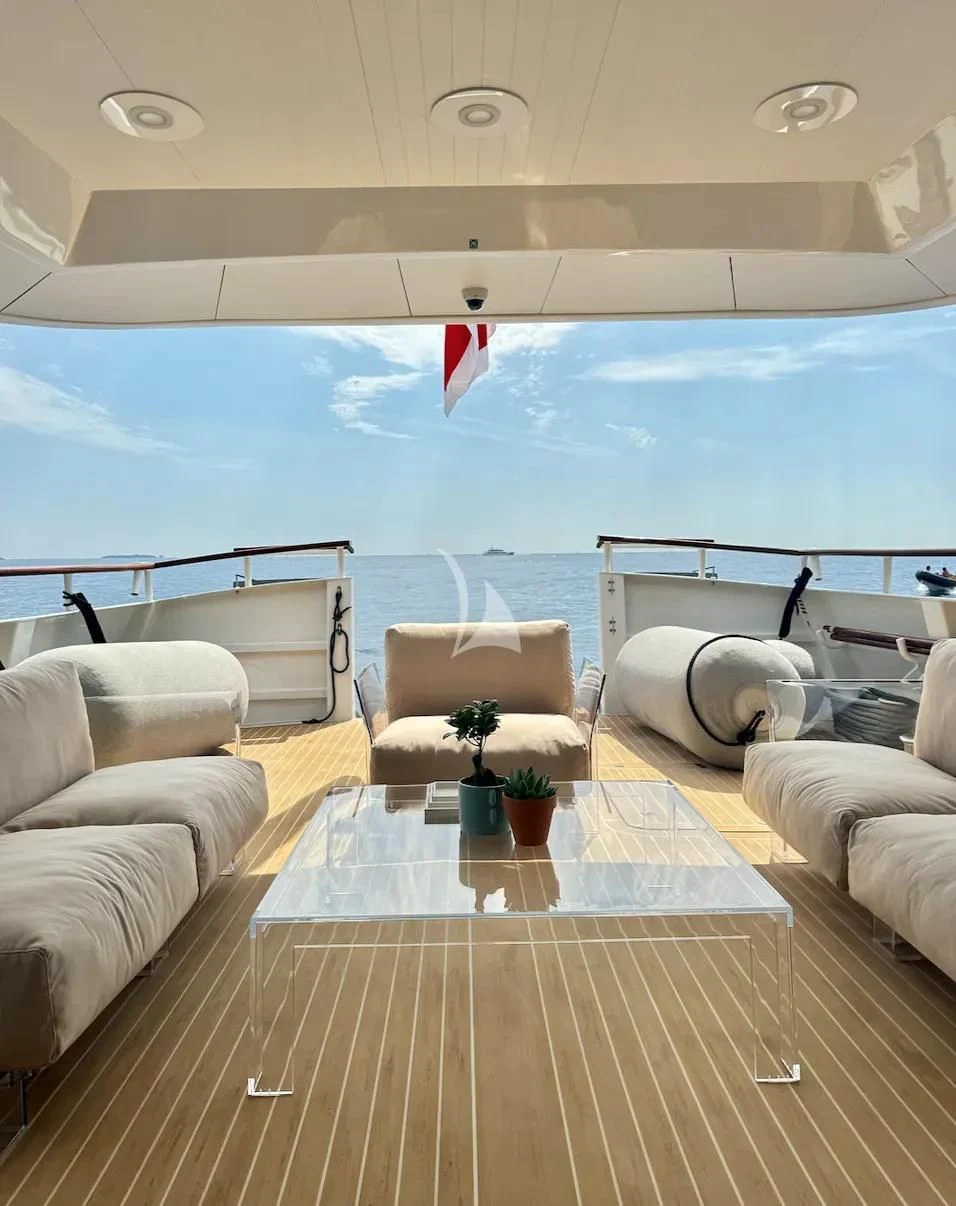 a room with a view of the ocean and a balcony aboard ABELY Yacht for Sale
