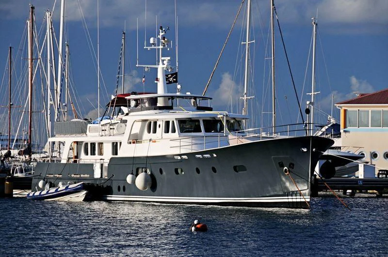 a large white boat in the water aboard ABELY Yacht for Sale