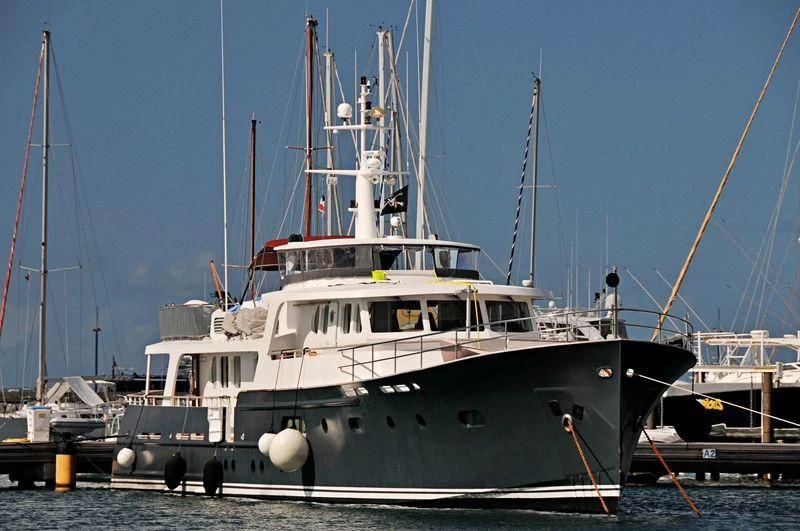 a large white boat aboard ABELY Yacht for Sale