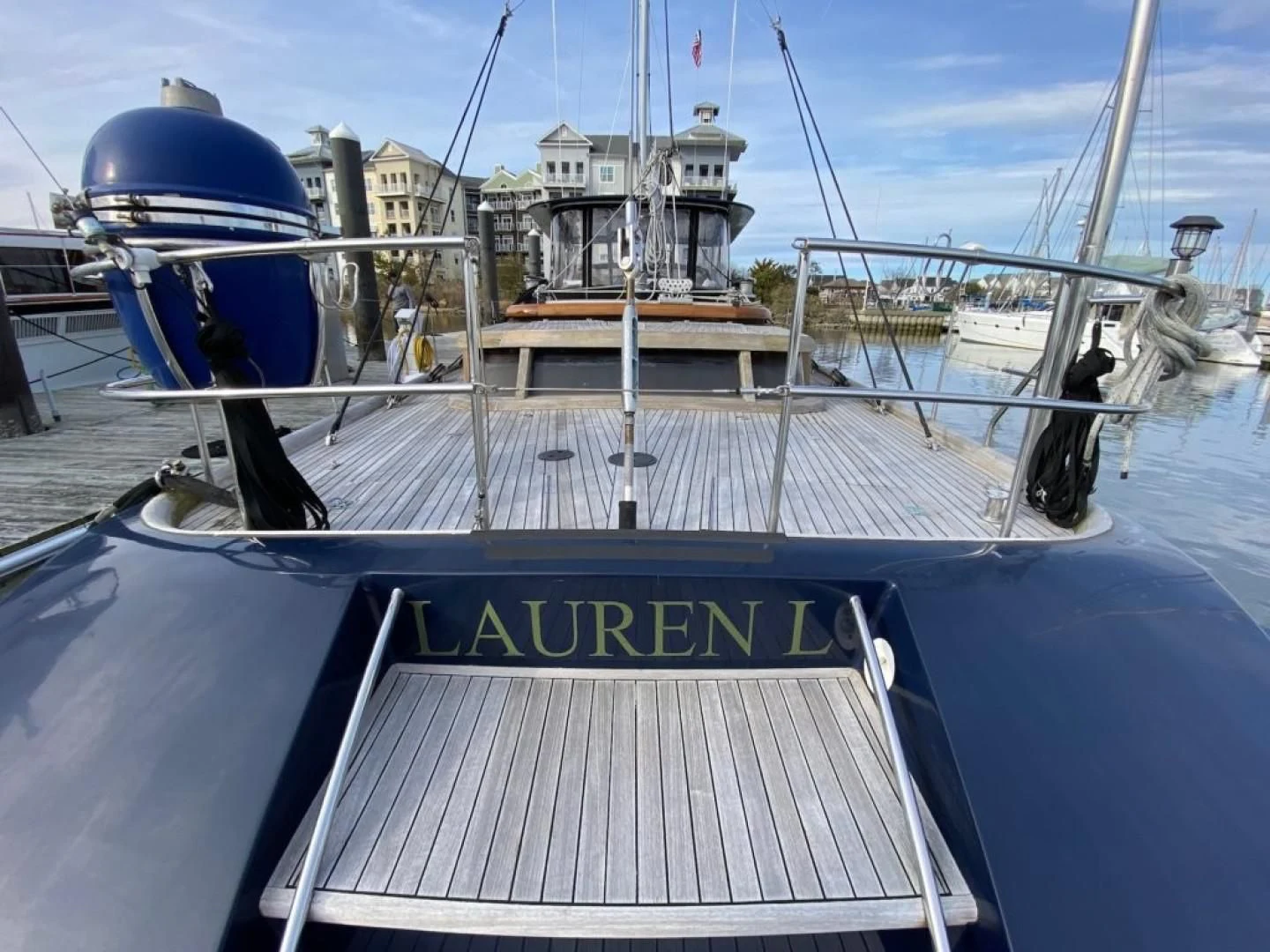 a boat with a dock aboard LAUREN L Yacht for Sale