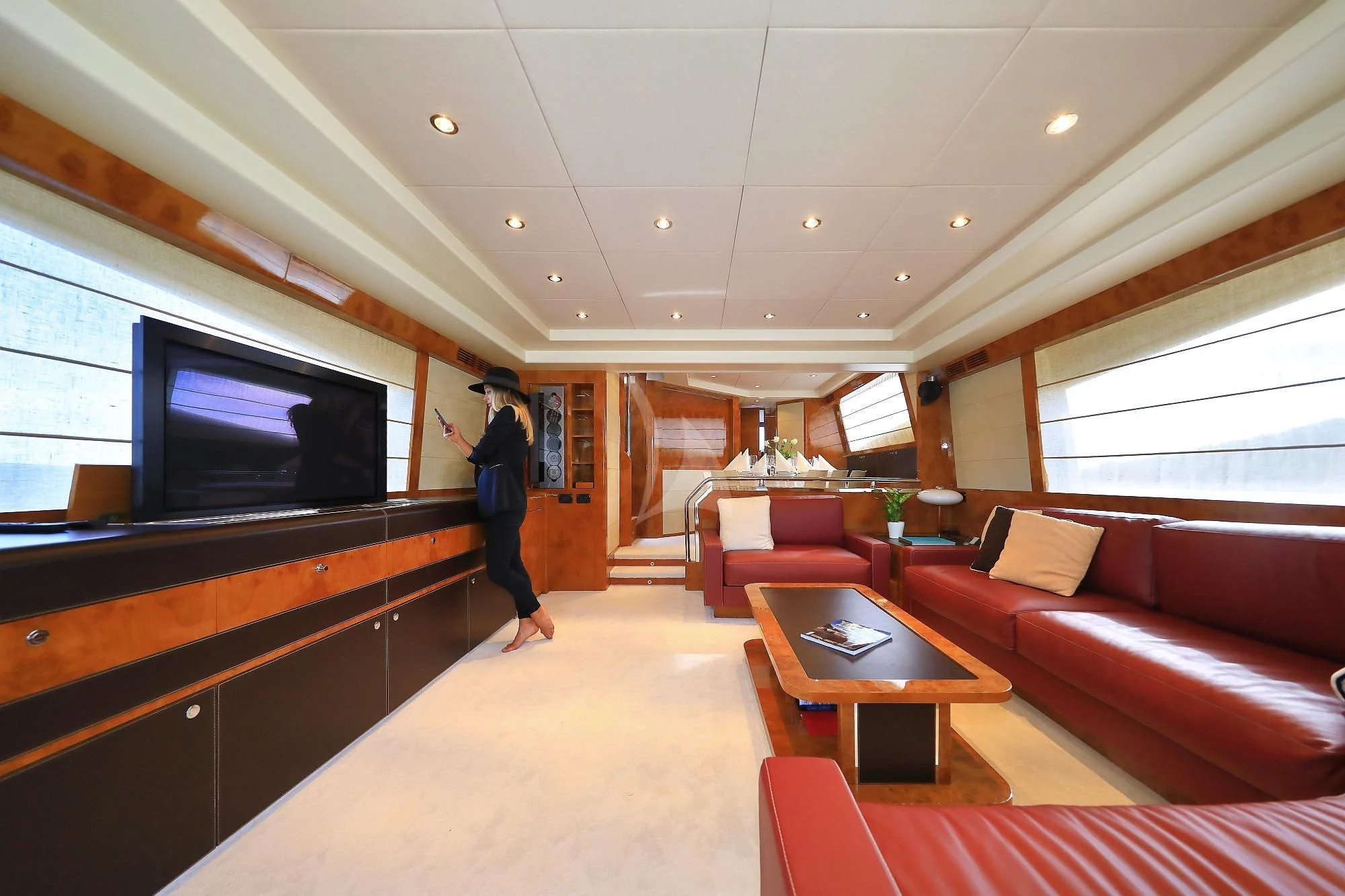 a person standing in a room aboard 888 Yacht for Sale