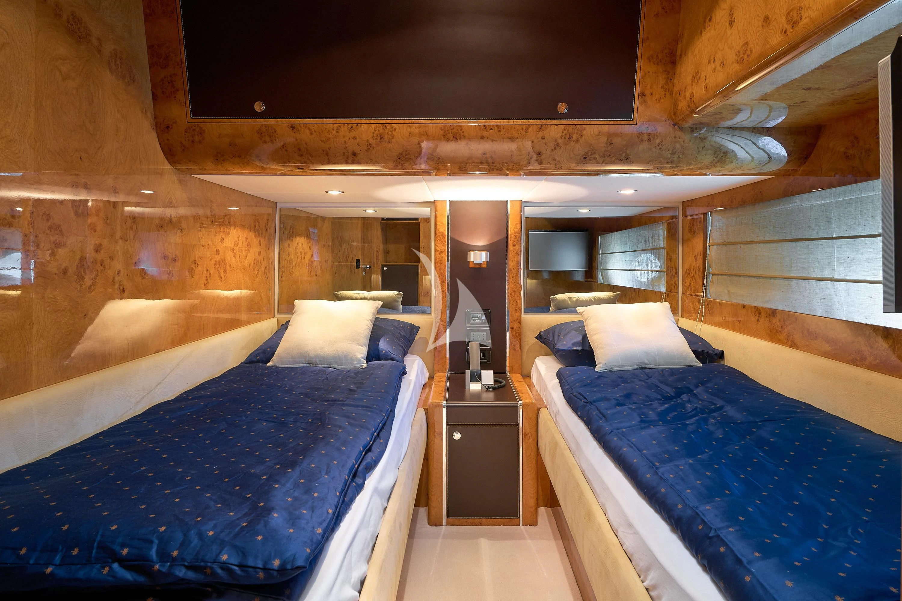 a room with two beds aboard 888 Yacht for Sale