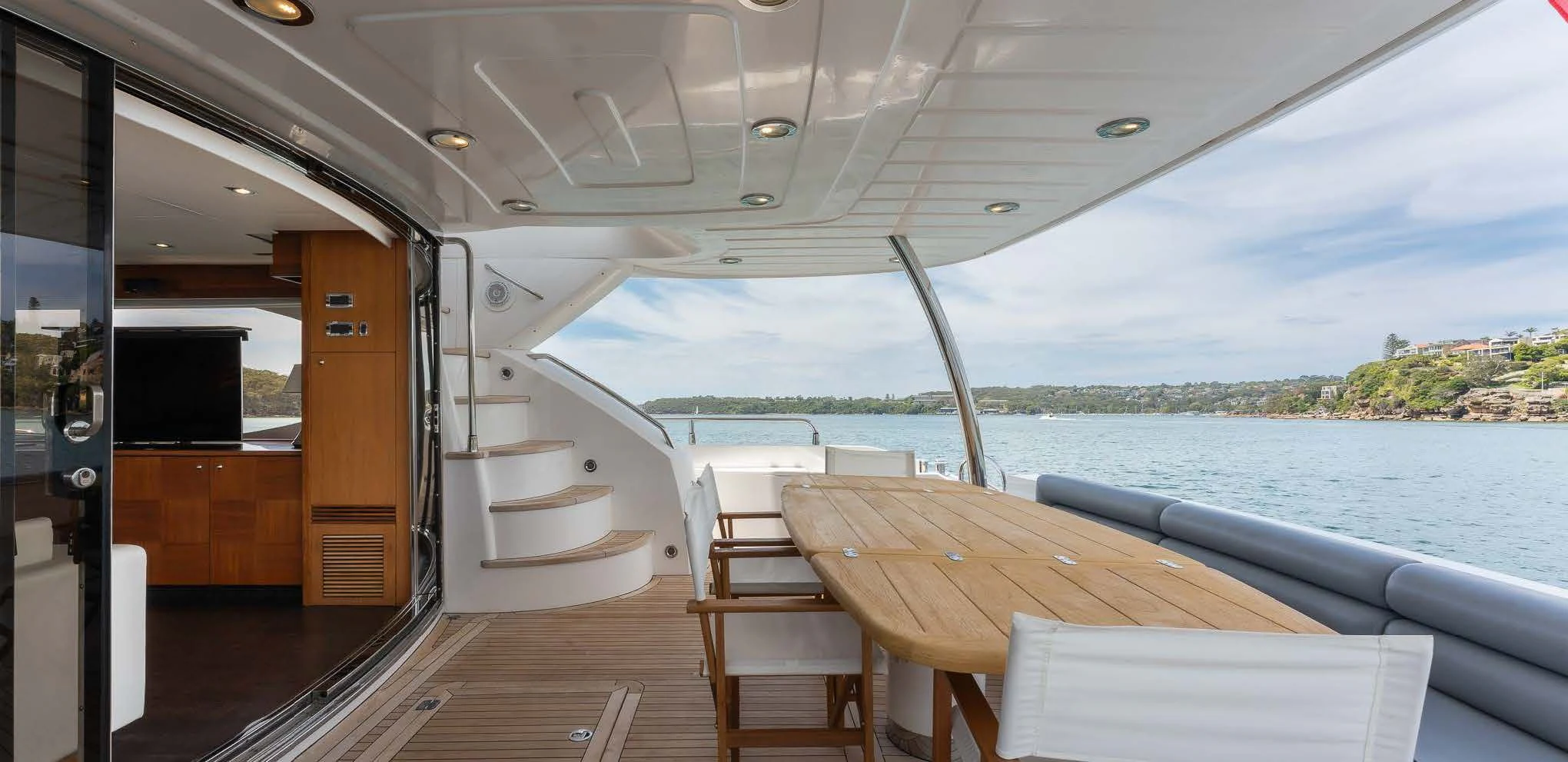 a boat on a deck aboard SYDNEY Yacht for Charter