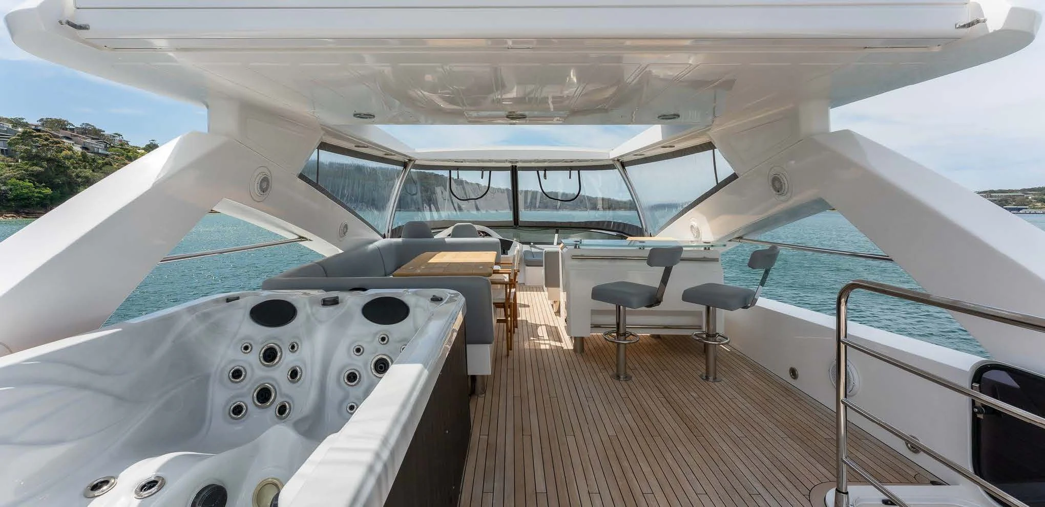 a boat on a deck aboard SYDNEY Yacht for Charter