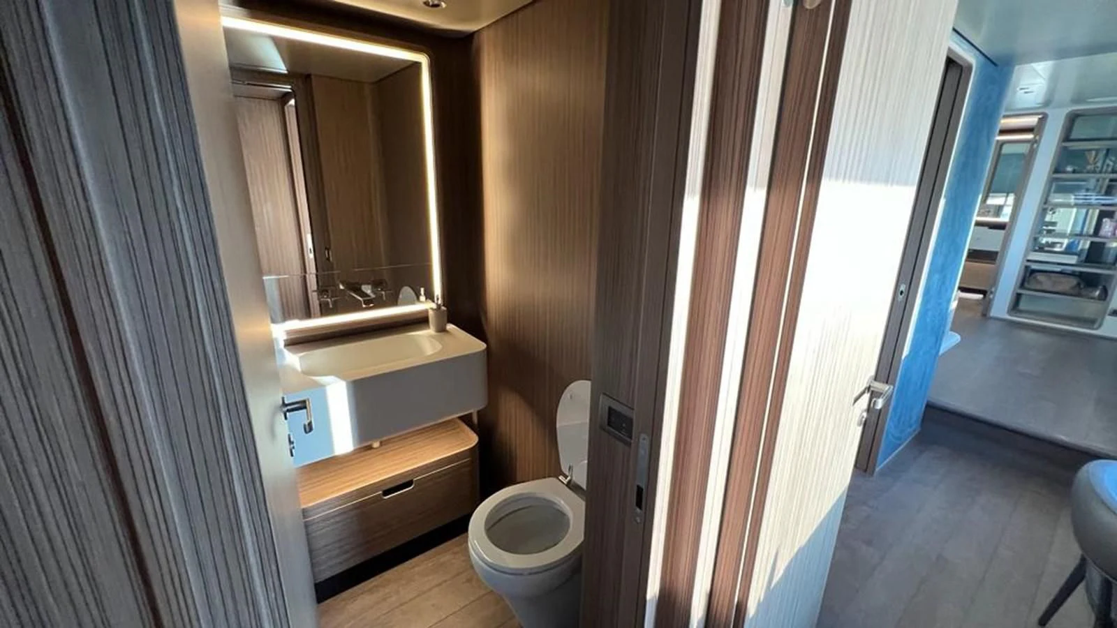 a bathroom with a sink and a toilet aboard CHECKMATE Yacht for Sale