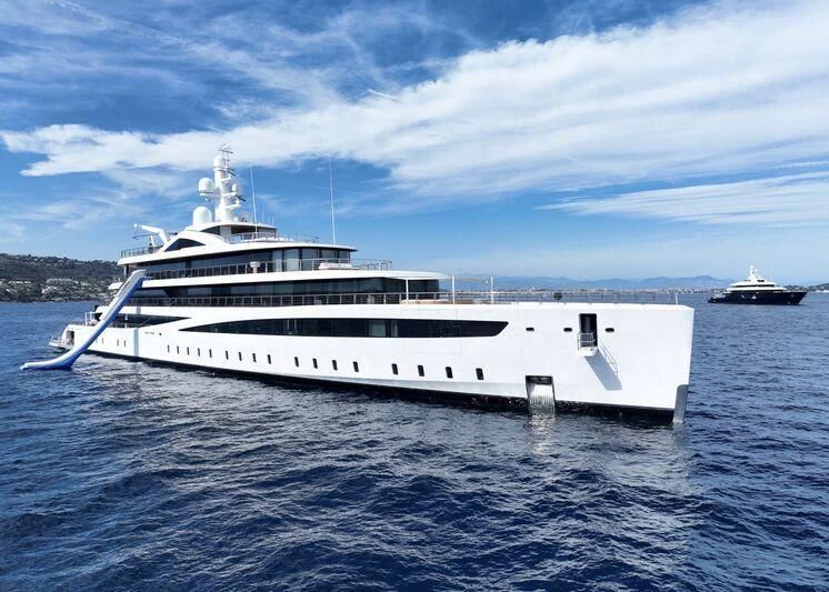 a white yacht in the water aboard DEFY Yacht for Sale