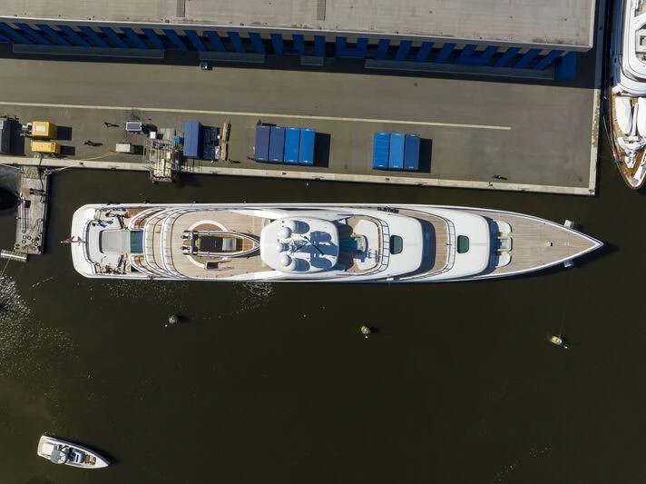 a sign on a building aboard DEFY Yacht for Sale