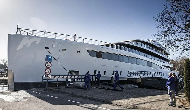 a large white building aboard DEFY Yacht for Sale