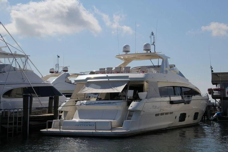 a boat docked at a pier aboard IN TOO DEEP Yacht for Sale