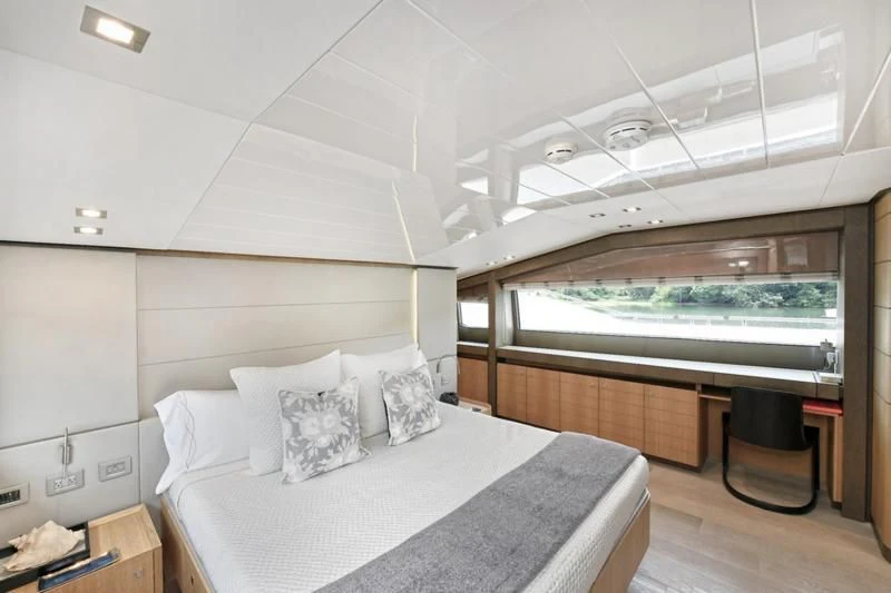 a bed in a room aboard IN TOO DEEP Yacht for Sale