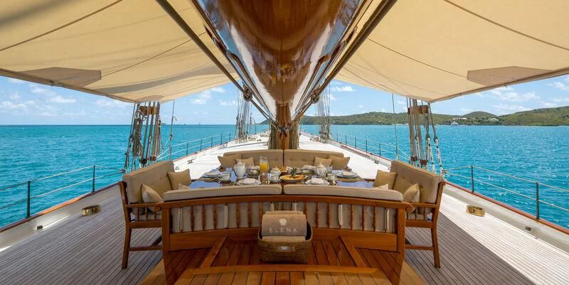 a table on a boat aboard ELENA OF LONDON Yacht for Sale