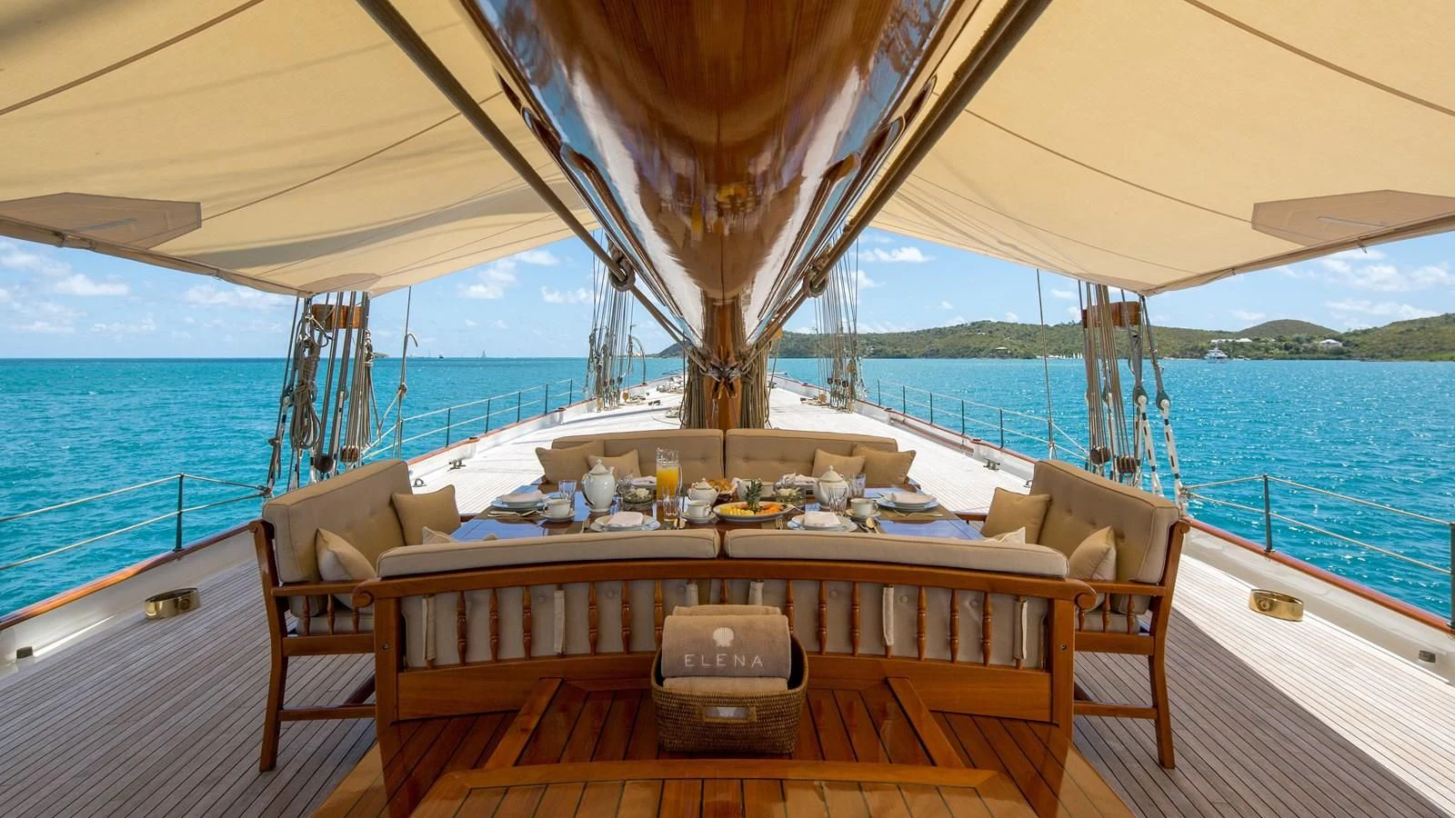 a table on a boat aboard ELENA OF LONDON Yacht for Sale