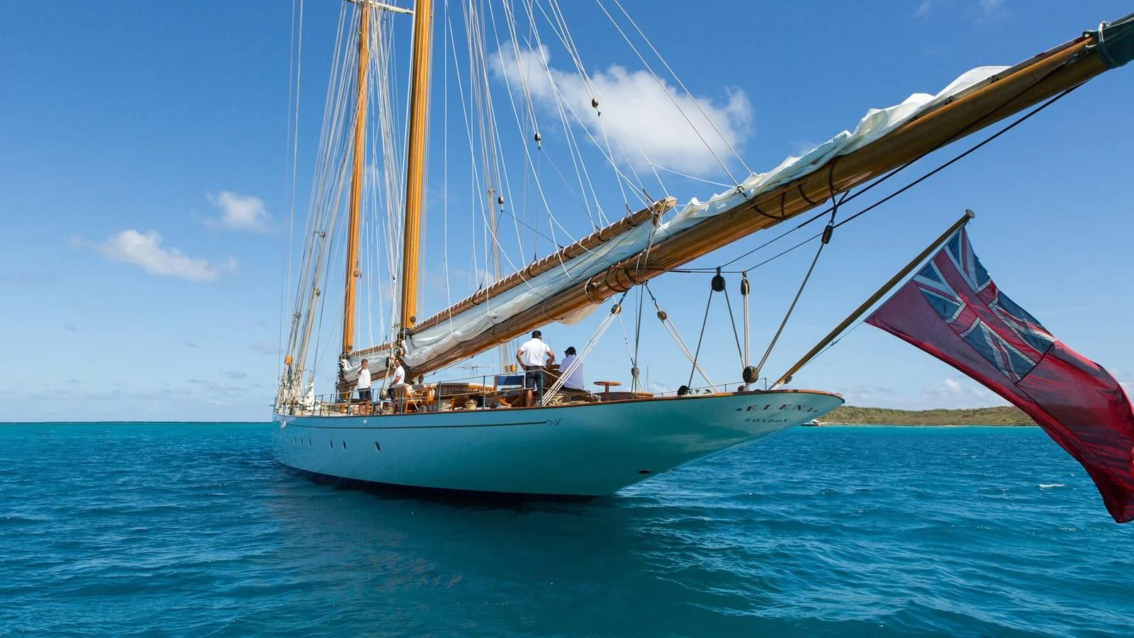 a sailboat with people on it aboard ELENA OF LONDON Yacht for Sale
