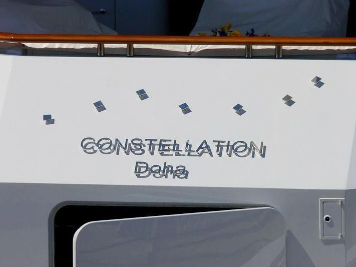 a white rectangular object with text on it aboard CONSTELLATION Yacht for Sale