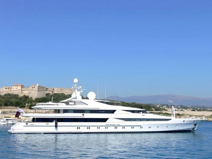 a white yacht in the water aboard CONSTELLATION Yacht for Sale
