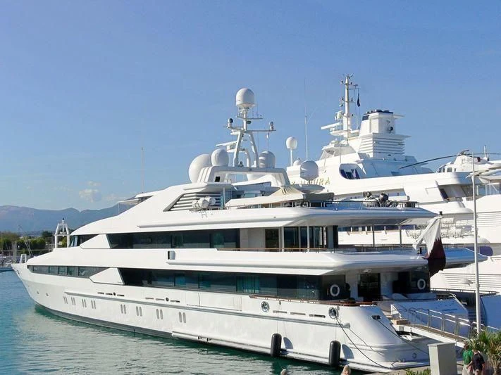 a large white yacht aboard CONSTELLATION Yacht for Sale