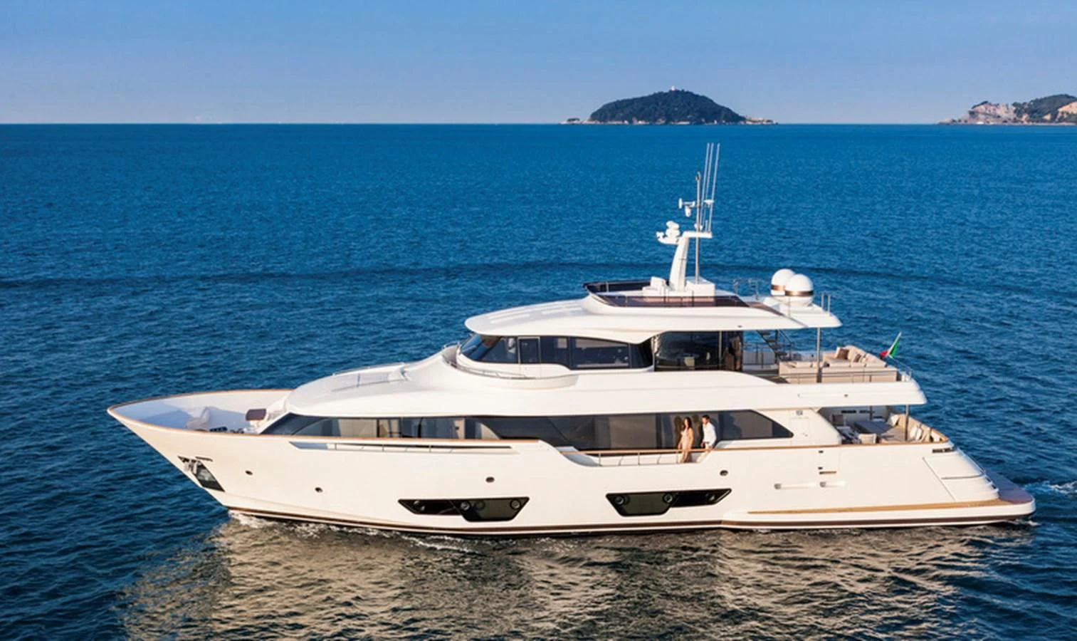 a white yacht on the beach aboard PALGREMAT Yacht for Sale