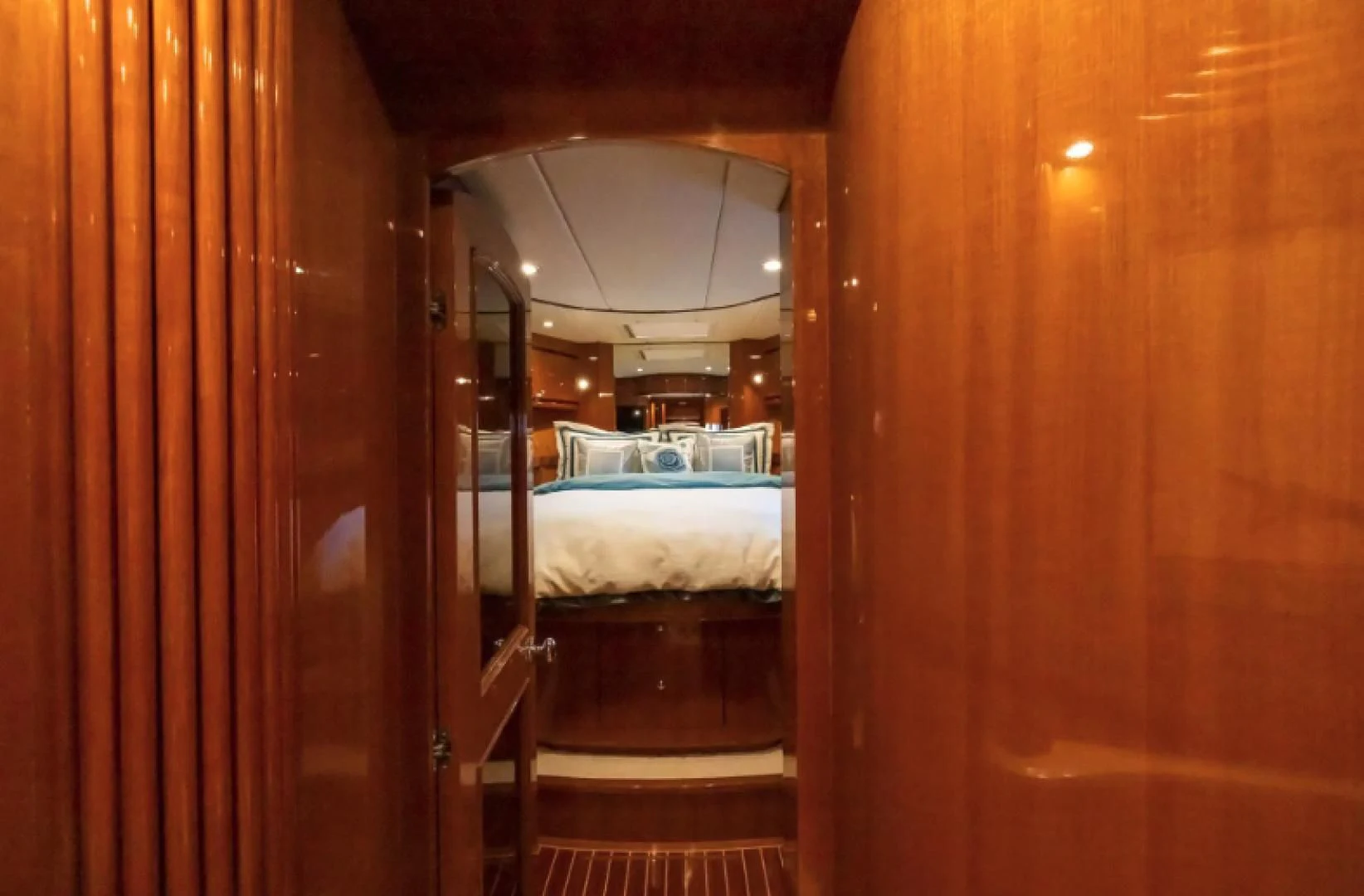 a bed in a room aboard WRITE SOON Yacht for Sale