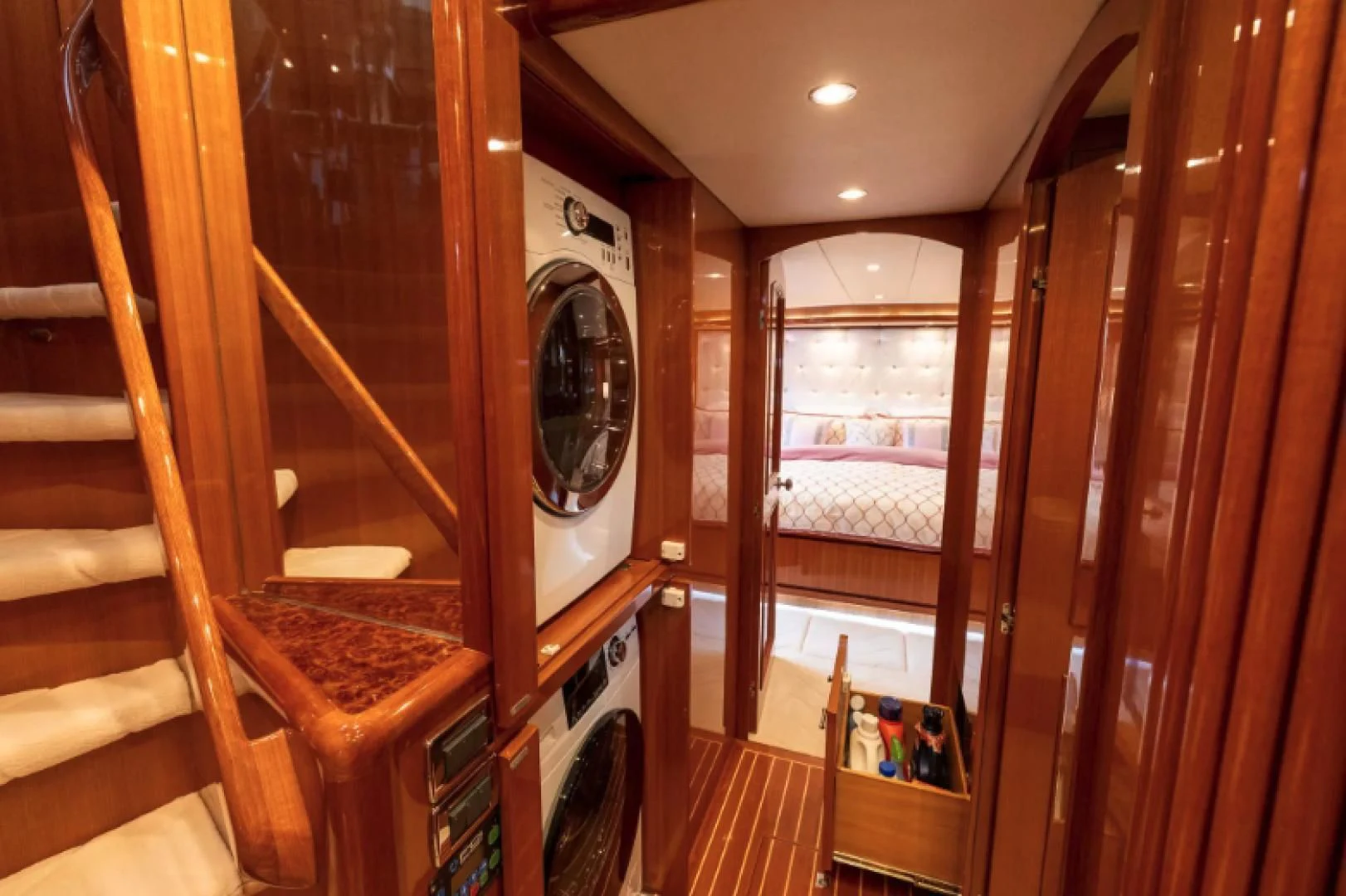 a room with a mirror and a bed aboard WRITE SOON Yacht for Sale