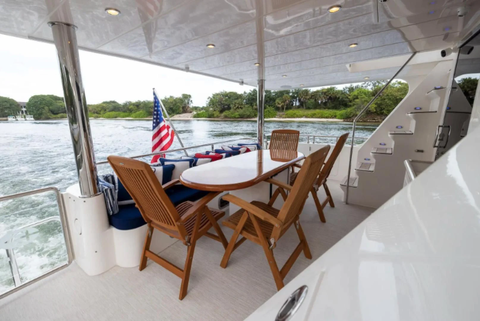 a table and chairs on a boat aboard WRITE SOON Yacht for Sale