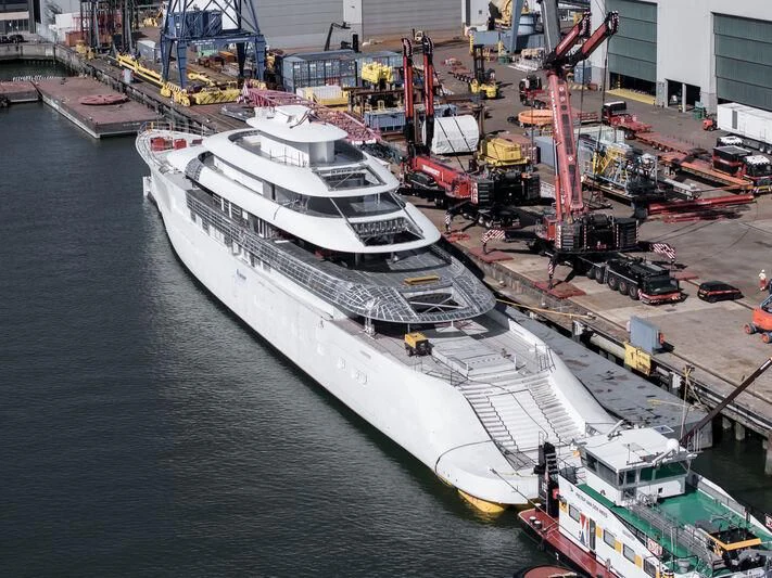 a large ship docked aboard PI Yacht for Sale